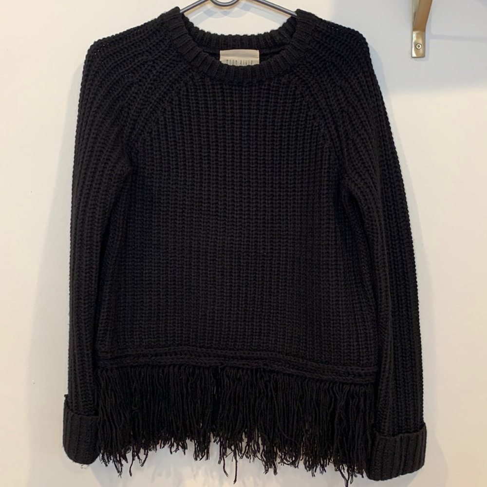 Moon River black sweater with fringe